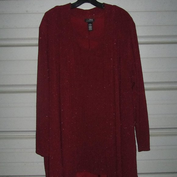 💕Plus Size 22/24 Catherines 2X Red Sparkly Dressy Sweater Cardigan/tank womens - Picture 2 of 7